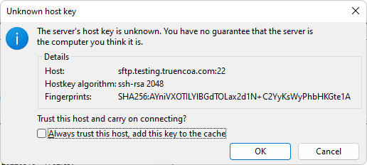 SFTP Unknown host key confirmation